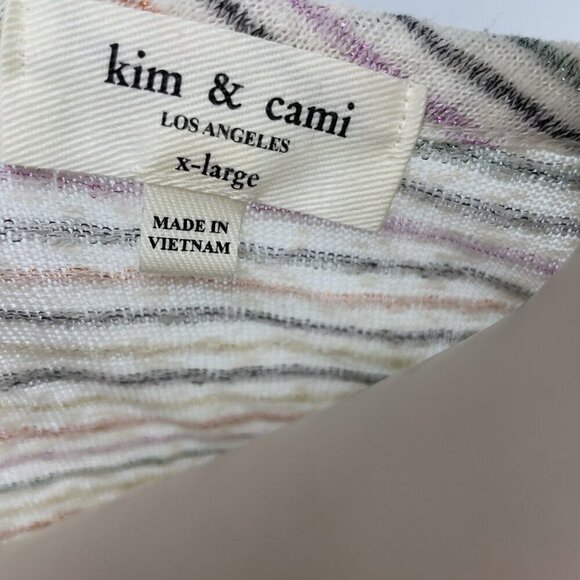 KIM & CAMI Sparkly Knitted Striped Rainbow Ruffles Sleeves White T-shirt Size XL - Picture 5 of 9